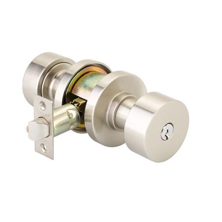 Emtek Round Keyed Entry Door Knob with Disk Rose Satin Nickel (US15)