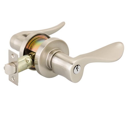 Emtek Luzern Keyed Entry Door Lever with Disk Rose in Satin Nickel (US15)