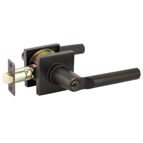 Emtek Hanover Brass Keyed Entry Door Lever with Square Rose Oil Rubbed Bronze