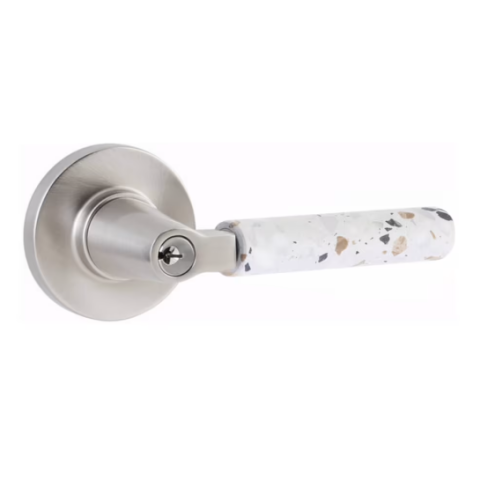 Emtek Select Terrazzo Keyed Entry Door Lever Set with L-Square Stem Satin Nickel