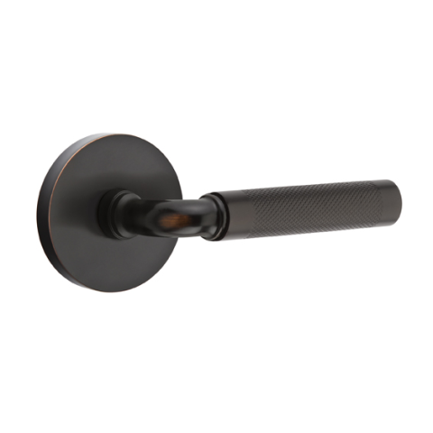 Emtek Select Knurled Door Lever Set with R-Bar Stem w/Disk rose Oil Rubbed Bronze