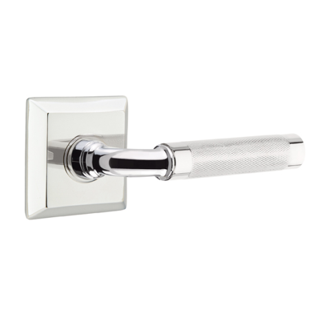 Emtek Select Knurled Door Lever Set with R-Bar Stem w/Quincy Polished Chrome