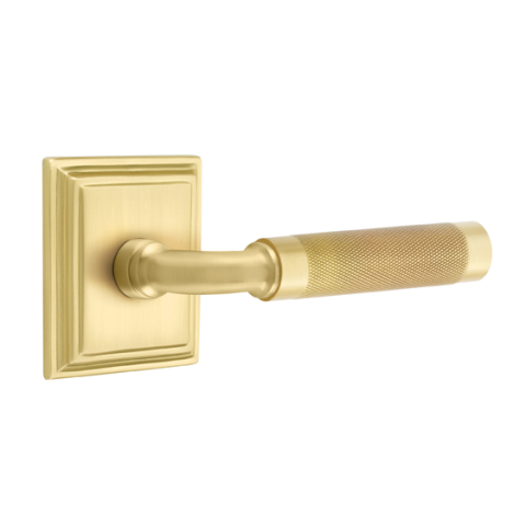 Emtek Select Knurled Door Lever Set with R-Bar Stem w/Wilshire Satin Brass