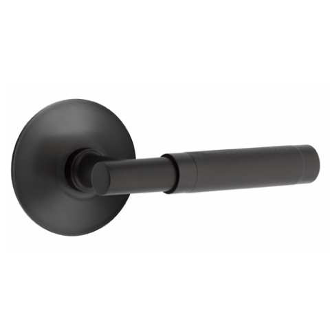 Emtek Select Knurled Door Lever Set with T-Bar Stem with Modern Rose in Flat Black