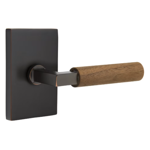 Emtek Select Dark Walnut Door Lever Set with L-Square Stem Oil Rubbed Bronze