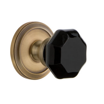 Grandeur Lyon Crystal Door Knob Set with Circulaire Rosette Vintage Brass