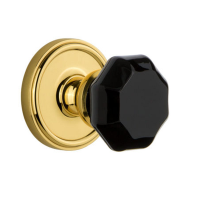 Grandeur Lyon Crystal Door Knob Set with Georgetown Rosette Polished Brass