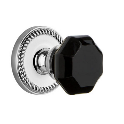 Grandeur Lyon Crystal Door Knob Set with Newport Rosette Bright Chrome