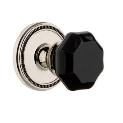 Grandeur Lyon Crystal Door Knob Set with Soleil Rosette Polished Nickel