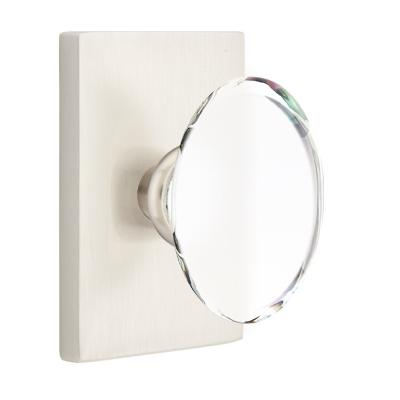 Emtek Modern Hampton Door Knob with Modern Rectangular Rosette Satin Nickel 