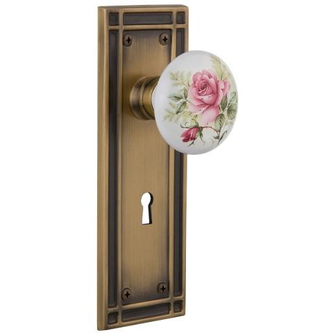 Nostalgic Warehouse Mission Backplate Privacy Mortise with Rose Porcelain Knob