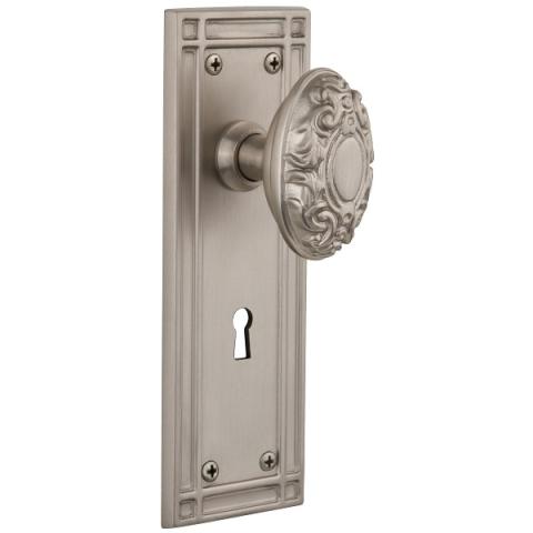 Nostalgic Warehouse Mission Backplate Set with Victorian Knob Satin Nickel (SN)