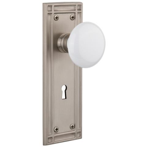 Nostalgic Warehouse Mission Backplate Privacy Mortise with White Porcelain Knob