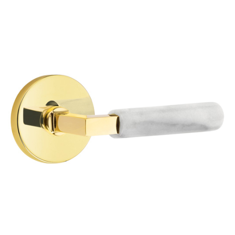 Emtek Select White Marble Modern Door Lever Set with L-Square Stem w/Disk rose