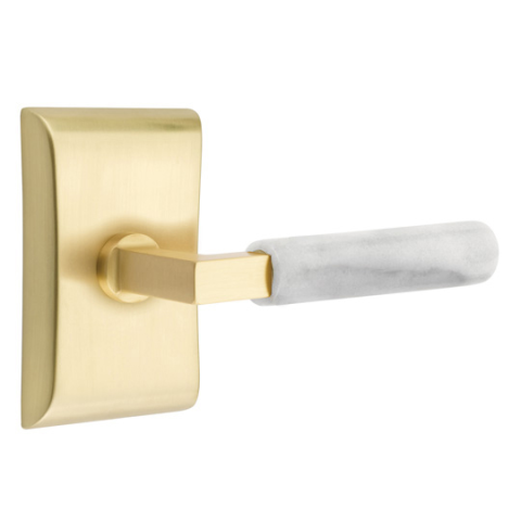 Emtek Select White Marble Modern Door Lever Set with L-Square Stem w/Neos Rose