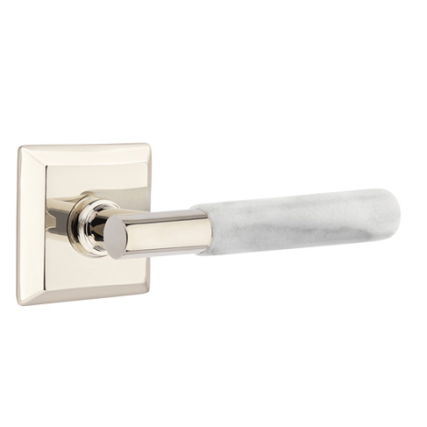 Emtek Select White Marble Modern Door Lever Set with T-Bar Stem w/Quincy Rose Polished Nickel 