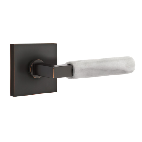 Emtek Select White Marble Modern Door Lever Set with L-Square Stem w/Square Rose