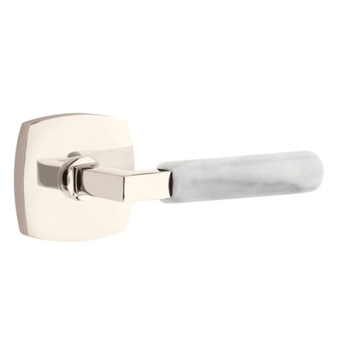 Emtek Select White Marble Modern Door Lever Set with L-Square Stem w/Urban Rose