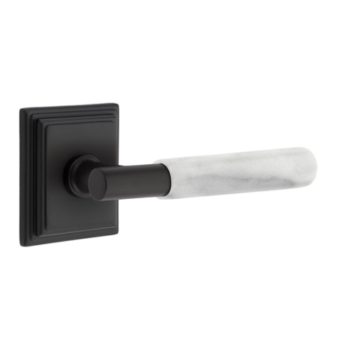 Emtek Select White Marble Modern Door Lever Set with T-Bar Stem w/Wilshire rose Black