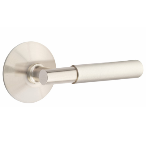 Emtek Myles Door Lever Set with Modern Rose in Satin Nickel