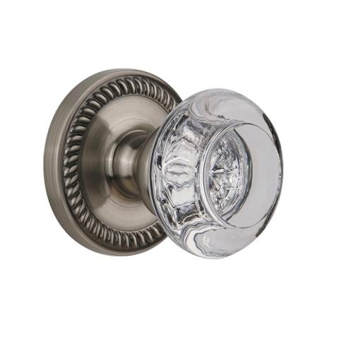 Grandeur Bordeaux Crystal Door Knob Set with Newport Rose Antique Pewter 