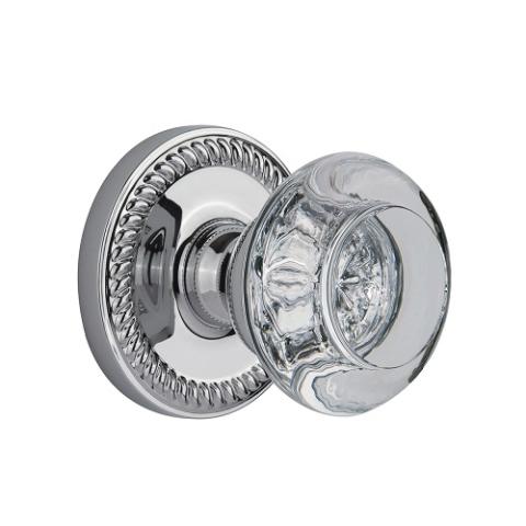 Grandeur Bordeaux Crystal Door Knob Set with Newport Rose Bright Chrome 