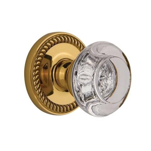 Grandeur Bordeaux Crystal Door Knob Set with Newport Rose Polished Brass