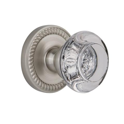 Grandeur Bordeaux Crystal Door Knob Set with Newport Rose Satin Nickel 