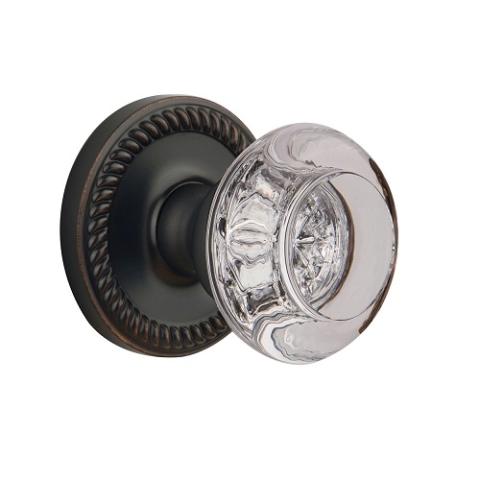 Grandeur Bordeaux Crystal Door Knob Set with Newport Rose Timeless Bronze 