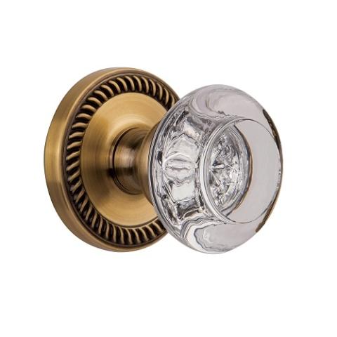 Grandeur Bordeaux Crystal Door Knob Set with Newport Rose Vintage BVintage Brass