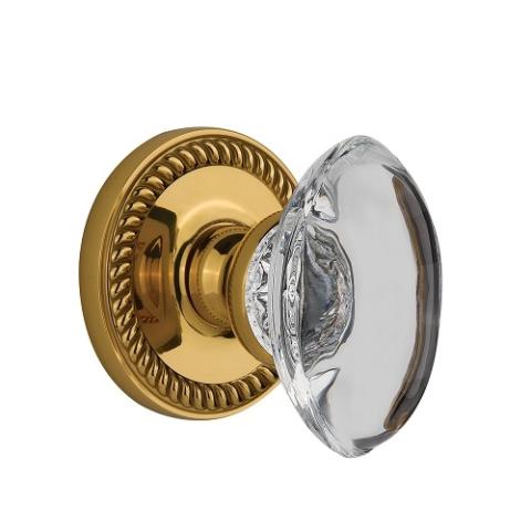 Grandeur Provence Crystal Door Knob Set with Newport Rose Polished Brass 