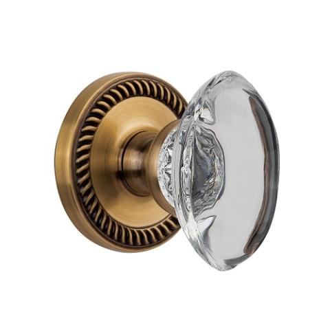 Grandeur Provence Crystal Door Knob Set with Newport Rose Vintage Brass 