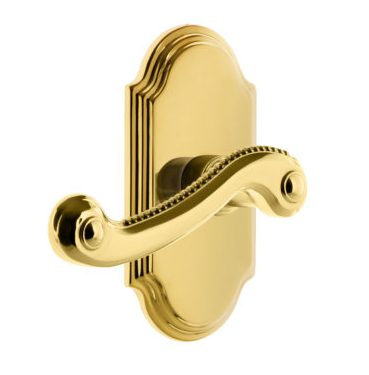 Grandeur Newport Lever Set with Arc Short Plate Polished Brass