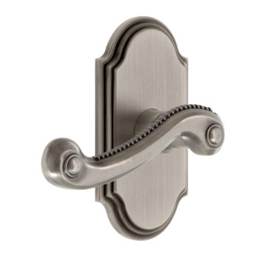 Grandeur Newport Lever Set with Arc Short Plate Anique Pewter