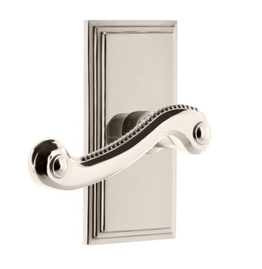 Grandeur Newport Lever Set with Carre Short Plate Polished Nickel