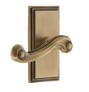 Grandeur Newport Lever Set with Carre Short Plate Vintage Brass