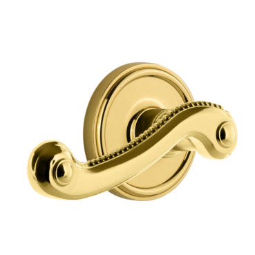 Grandeur Newport Lever Set with Georgian Rose Polished Brass