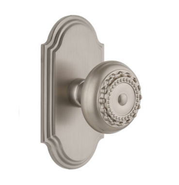 Grandeur Parthenon Door Knob Set with Arc Short Plate Satin Nickel