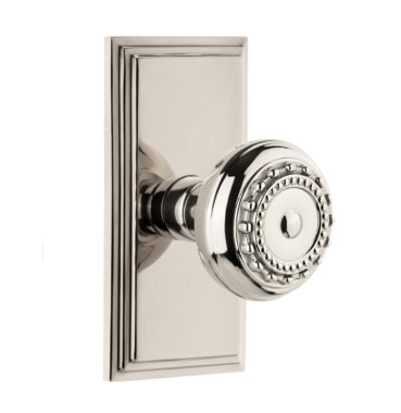 Grandeur Parthenon Door Knob Set with Carre Short Plate Polished Nickel