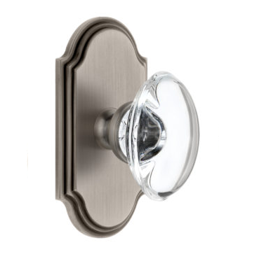 Grandeur Provence Crystal Door Knob Set with Arc Short Plate Antique Pewter