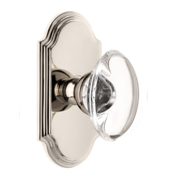 Grandeur Provence Crystal Door Knob Set with Arc Short Plate Polished Nickel