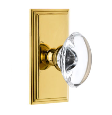 Grandeur Provence Crystal Door Knob Set with Carre Short Plate Polished Brass