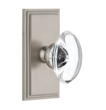 Grandeur Provence Crystal Door Knob Set with Carre Short Plate Satin Nickel