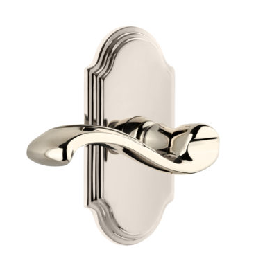 Grandeur Portofino Door Lever Set with Arc Short Plate Polished Nickel