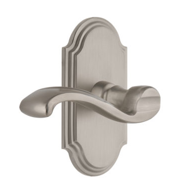 Grandeur Portofino Door Lever Set with Arc Short Plate Satin Nickel