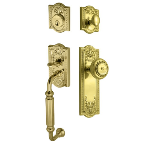 Grandeur Parthenon Handleset shown with Parthenon Knob in Lifetime Brass (LB)