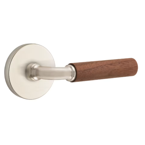 Emtek Select Dark Walnut Door Lever Set with L-Square Stem Satin Nickel