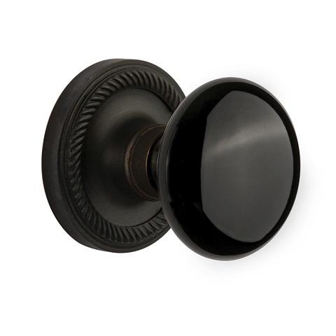 Nostalgic Warehouse Black Porcelain Knob with Rope Rose Oil Rubbed Bronze