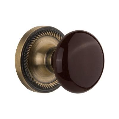 Nostalgic Warehouse Brown Porcelain Knob with Rope Rose Antique Brass 