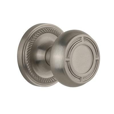 Nostalgic Warehouse ROPMIS Mission Knob Set with Rope Rose Satin Nickel 